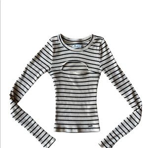 Hollister Size XS Nude Black Stripe Fitted Top